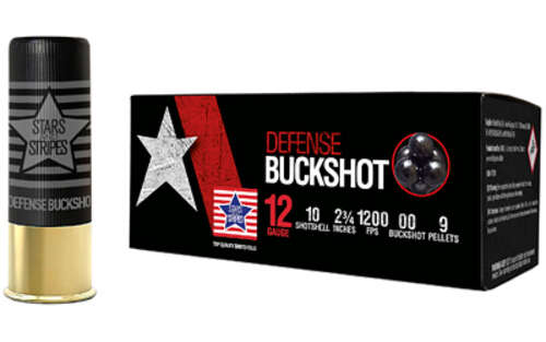 Ammunition Stars and Stripes Defense Ammunition Stars and Stripes Defense 12Gauge STARS 12GA 00BCK SHTSHL 9PEL 10/250 • Model: Stars and Stripes Defense